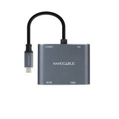 Conversor nanocable  usb tipo c a vga - hdmi - pd - usb 3.0 - 0.15m - macho - hembra - gris
