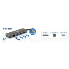 D-Link DUB-2334 laptop dock port replicator Wired USB Type-C Gray