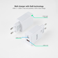 TooQ TQWC-GANQCPD45WT Caricabatterie per dispositivi mobili Universale Bianco AC Ricarica rapida Interno