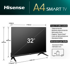 Tv hisense 32 pulgadas led hd ready - 32a4n - smart tv