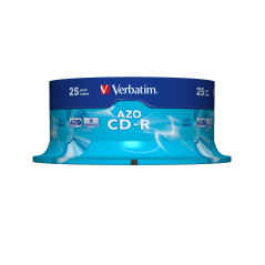 VERBATIM CD-R AZO 700MB 52X 25 PACK SPINDLE CRYSTAL SURFACE 43352