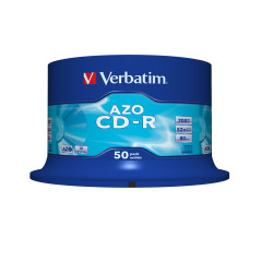 VERBATIM CD-R AZO 700MB 52X 50 PACK SPINDLE CRYSTAL SURFACE 43343