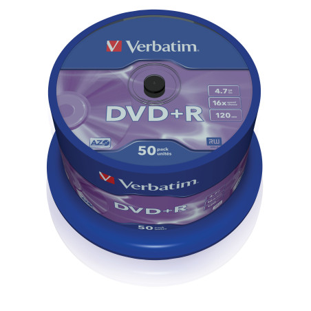 VERBATIM DVD+R 4.7GB 16X 50 PACK SPINDLE MATT SILVER SURFACE 43550