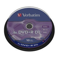 VERBATIM DVD+R DOBLE CAPA 8.5GB 8X 10 PACK SPINDLE MATT SILVER SURFACE 43666