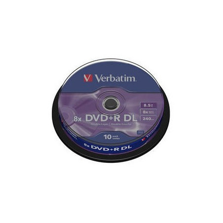 VERBATIM DVD+R DOBLE CAPA 8.5GB 8X 10 PACK SPINDLE MATT SILVER SURFACE 43666