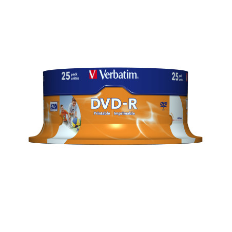 VERBATIM DVD-R 4.7GB 16X 25 PACK SPINDLE WIDE INKJET PRINTABLE SURFACE 43538