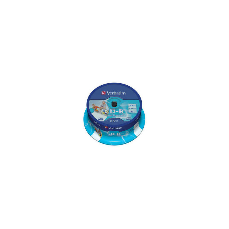 VERBATIM CD-R AZO 700MB 52X 25 PACK SPINDLE WIDE INKJET PRINTABLE SURFACE 43439 VERBATIM CD-R AZO 700MB 52X 25 PACK SPINDLE WIDE INKJET PRINTABLE SURFACE 43439