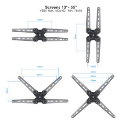 Soporte pared tv tooq vesa hasta 55 pulgadas 400x400mm max 25kg