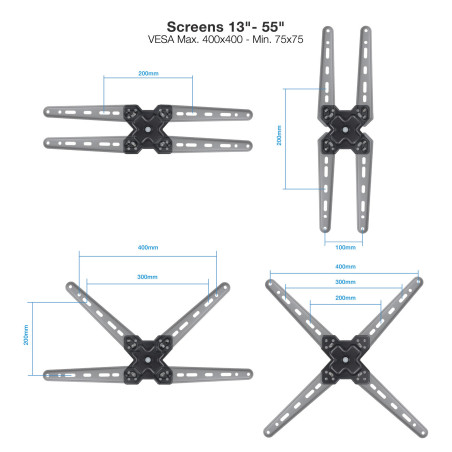 Soporte pared tv tooq vesa hasta 55 pulgadas 400x400mm max 25kg
