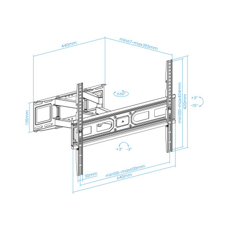 Soporte pared pantallas 37 - 80 pulgadas pulgadas gira incli negro