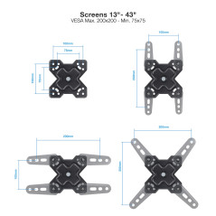 Soporte pared tv tooq vesa hasta 43 pulgadas 200x200mm max 20kg