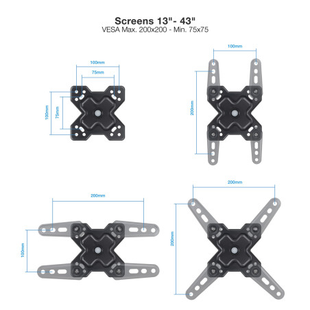 Soporte pared tv tooq vesa hasta 43 pulgadas 200x200mm max 20kg