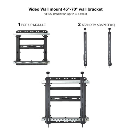 Soporte video wall tooq tqvw4571t vesa hasta 70 pulgadas 600x400mm max 70kg