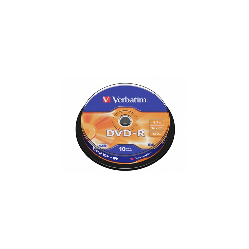 VERBATIM DVD-R 4.7GB, 16X 10 PACK SPINDLE MATT SILVER SURFACE 43523