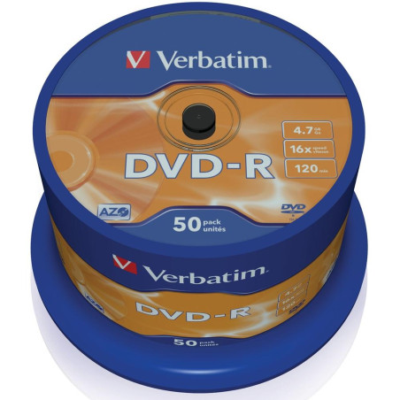 VERBATIM DVD-R 4.7GB 16X 50 PACK SPINDLE MATT SILVER SURFACE 43548