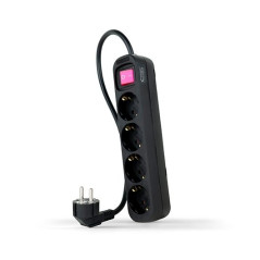 Regleta 4 tomas 1.4m con interruptor nanocable negro 4 tomas -  250v -  proteccion