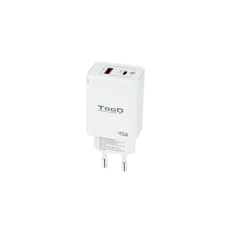 Cargador de pared tooq doble usb - c + usb a blanco 45w
