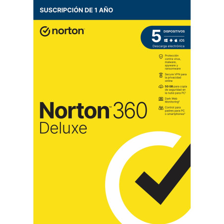 Antivirus norton 360 deluxe 50gb espaol 1 usuario 5 dispositivos 1 ao caja generic rsp mm gum