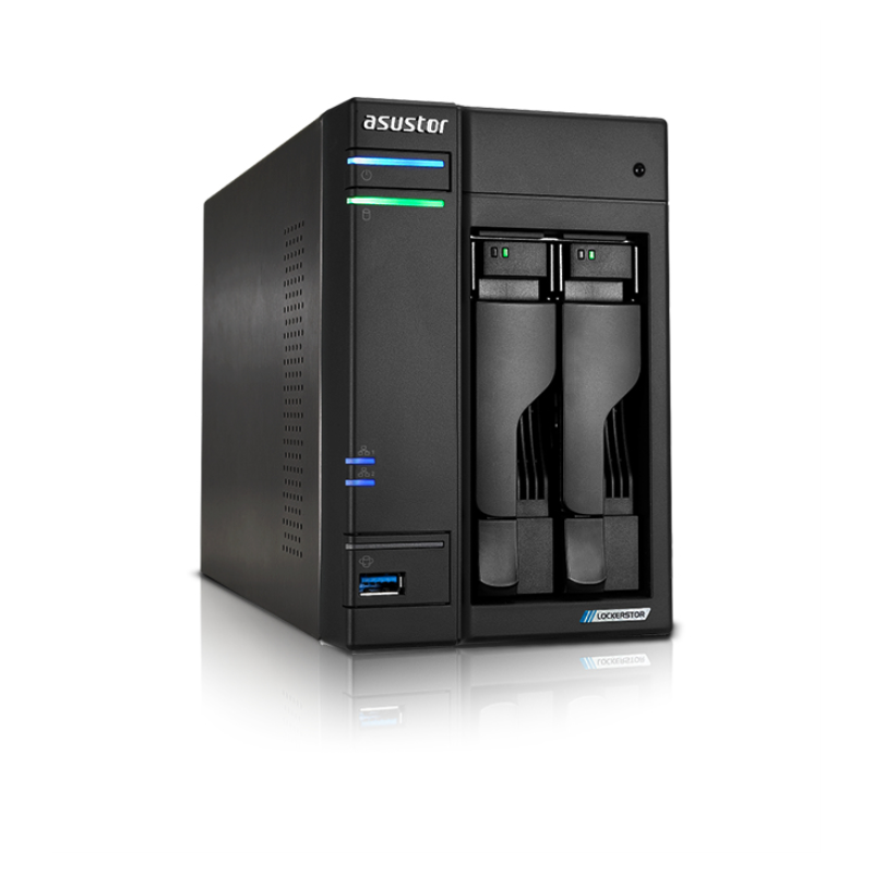 Servidor nas asustor tower 2 bay quad - core 2.0ghz cpu dual 2.5gbe ports 4gb ram ddr4