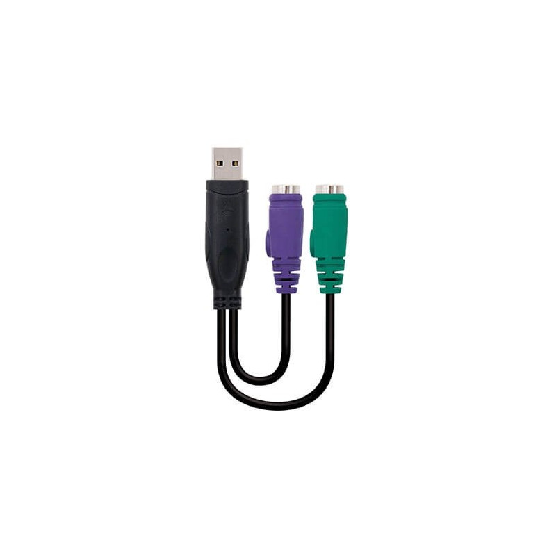 Adaptador usb a 2 x ps - 2 nanocable 15cm -  macho - hembra -  negro