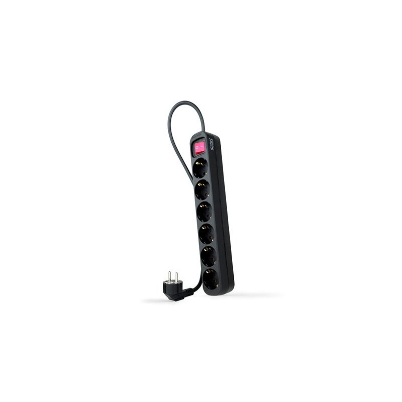 Regleta 6 tomas 1.4m nanocable con interruptor negro -  250v -  proteccion