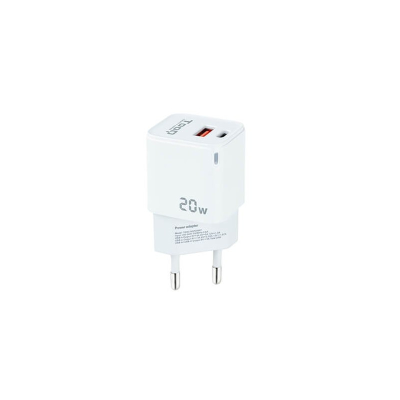 Cargador de pared tooq doble usb - c + usb a blanco 20w