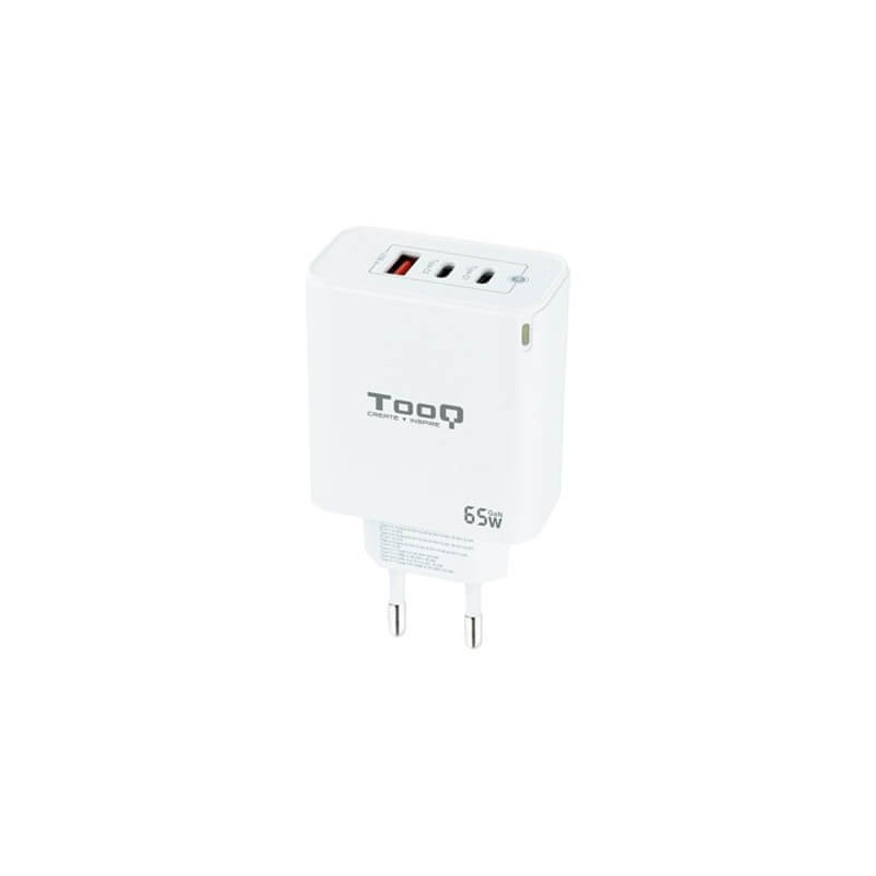 Cargador de pared tooq triple 2xusb - c + usb a blanco 65w