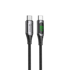 Cable qcharx ibiza tipo c a tipo c 3a 60w - 1 m - aleacin aluminio negro cable suave digital display