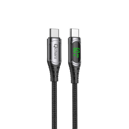 Cable qcharx ibiza tipo c a tipo c 3a 60w - 1 m - aleacin aluminio negro cable suave digital display