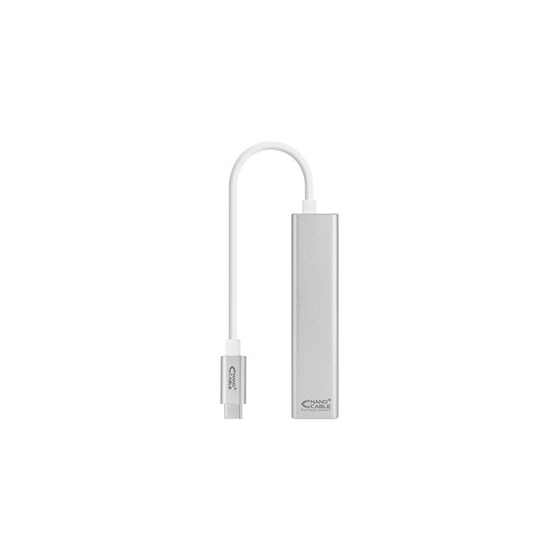 Cable usb tipo c 3.0 a gigabit ethernet + 3 x usb 3.0 nanocable 15cm -  macho - hembra -  plata