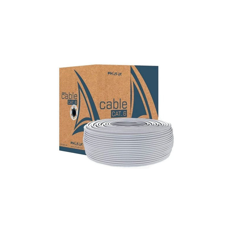 Bobina cable gris phasak utp awg23 100m  cat.6 - cca solido - awg 23