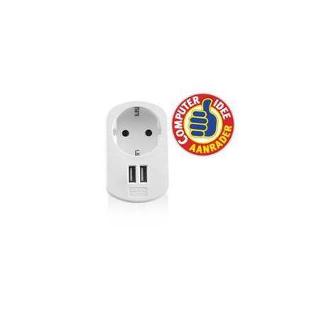 Cargador usb ewent 2 puertos -  155w -  enchufe shuko blanco