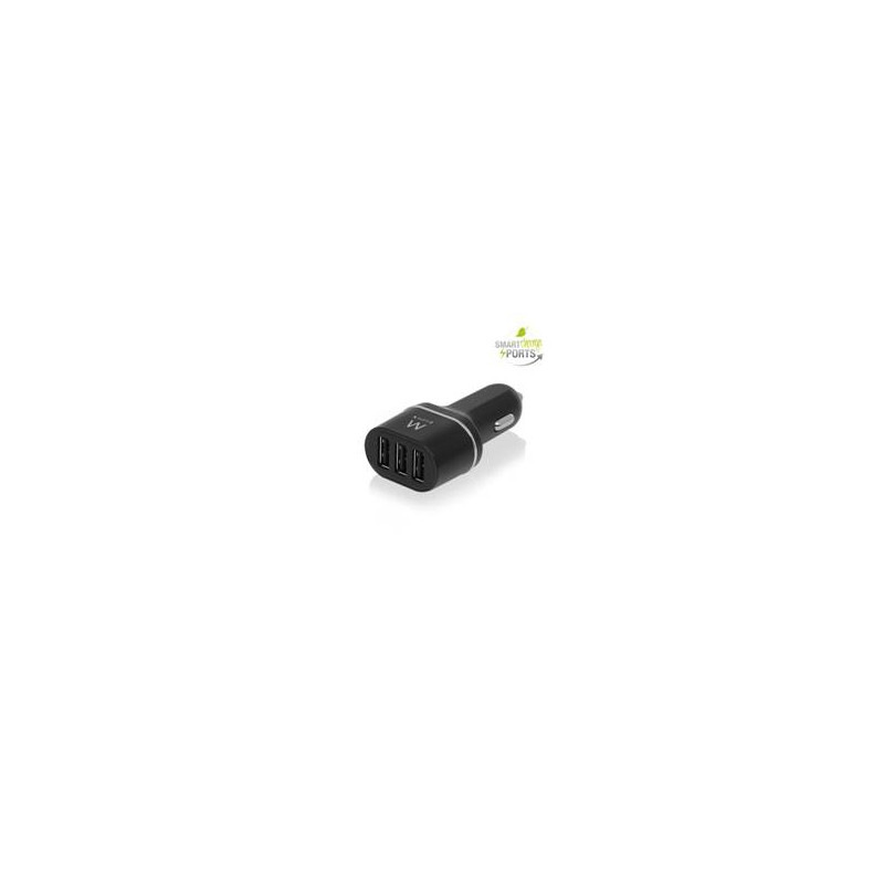 Cargador usb ewent para coche -  3 puertos -  24w -  smart ic -  negro