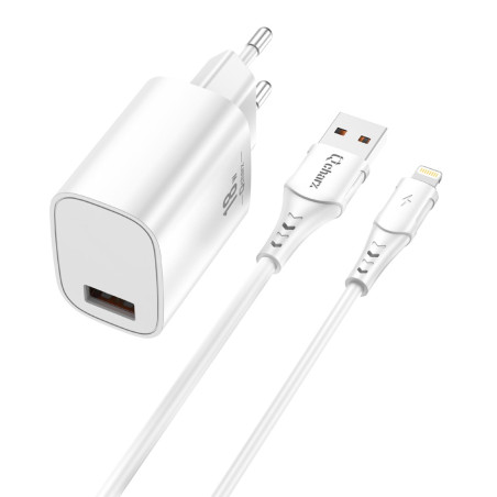 Kit cargador qcharx artemisia 3a 18w + cable usb lightning  blanco