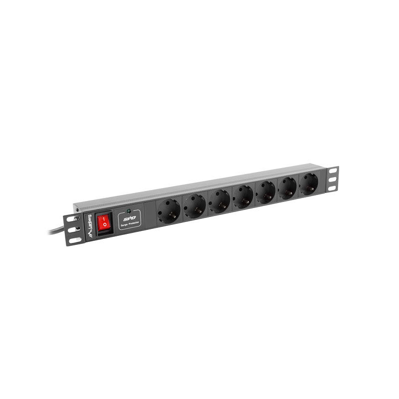 Regleta lanberg 1u 16a rack 19 7x socket negro 2m