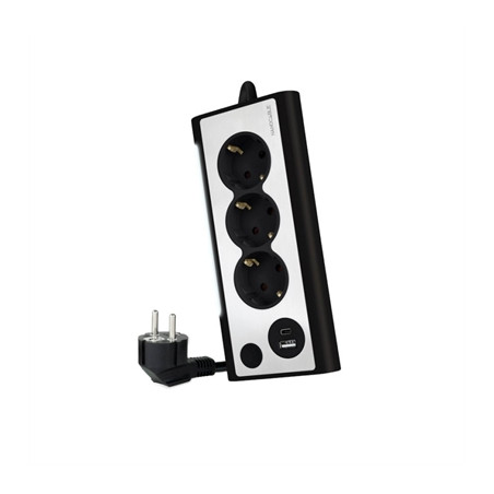 Regleta 3 tomas 1.5m con interruptor nanocalbe usb tipo a -  usb tipo c -  230v -  proteccion -  negro