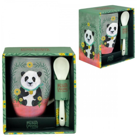 Taza de cermica con cuchara enesco panda