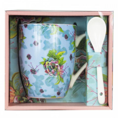 Taza de cermica con cuchara enesco flores