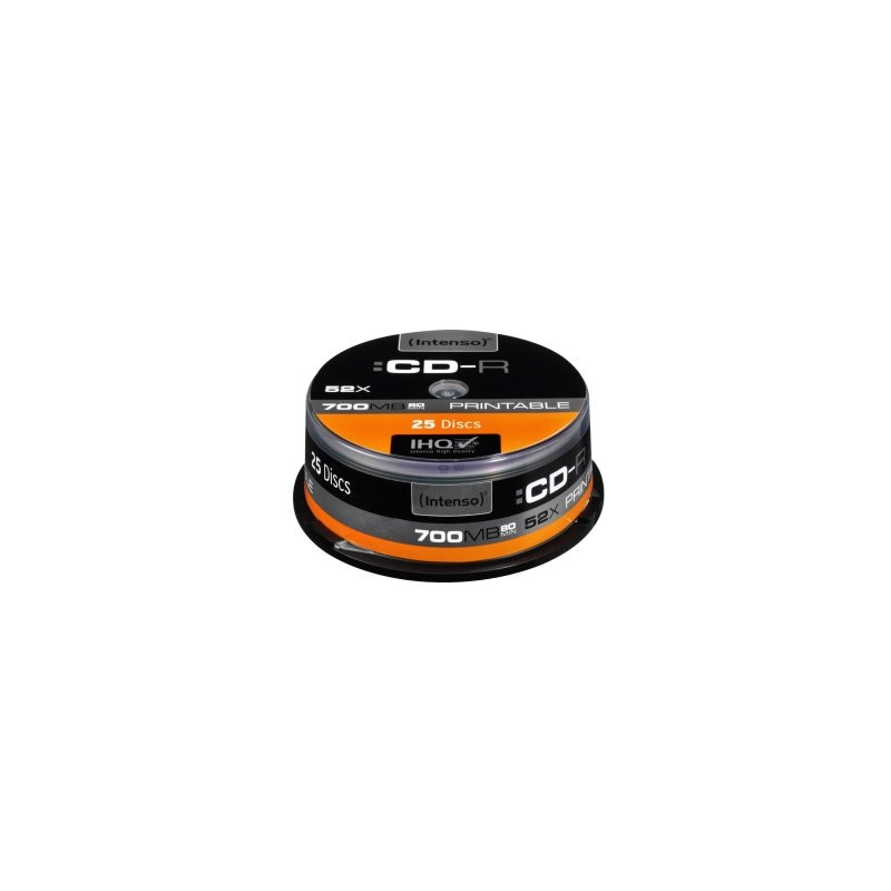 Tarrina de cd - r virgenes intenso printable 700mb 52x 25 unidades
