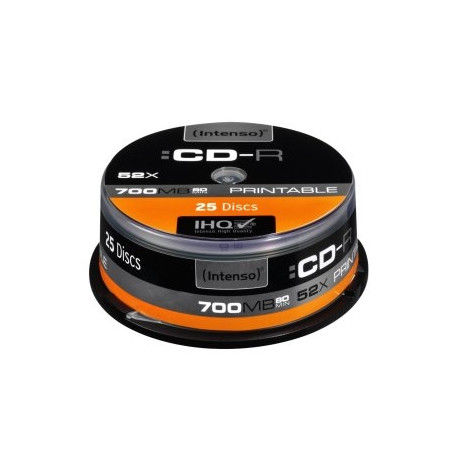 Tarrina de cd - r virgenes intenso printable 700mb 52x 25 unidades