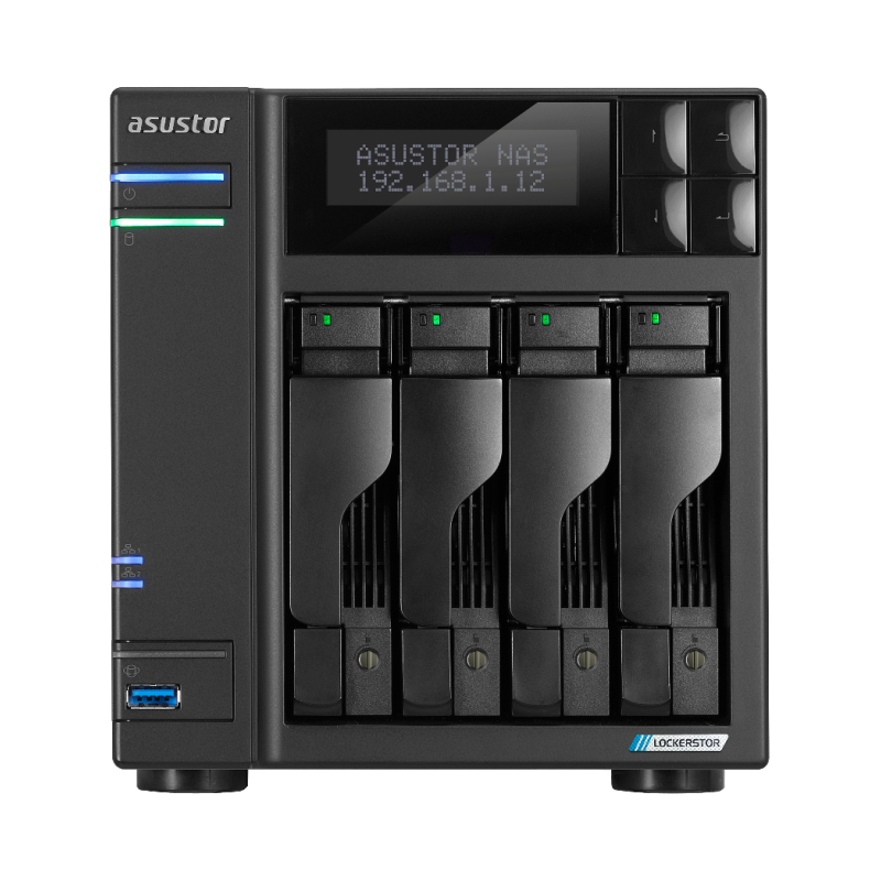 Servidor nas asustor tower 4 bay nas quad - core 2.0ghz dual 2.5gbe ports 4gb ram ddr4