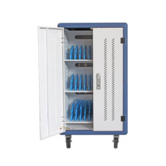 Armario rack de seguridad phasak montado con ruedas goma 30 compart. para portatil tablet y smartphone blanco - azul