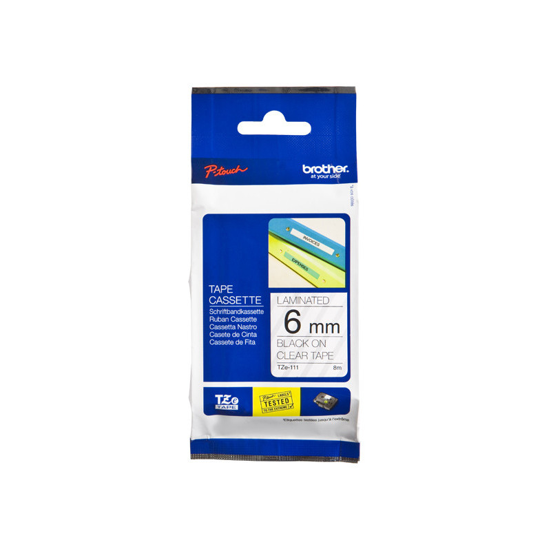 Cinta laminada brother tze111 8mm x 6mm transparente - negro Cinta laminada brother tze111 8mm x 6mm transparente - negro