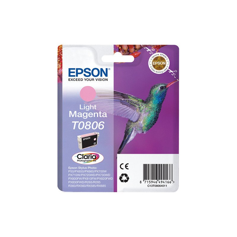Cartucho tinta epson t0806 magenta claro 7.4ml stylus photo r265 -  360 -  rx560 -  colibri