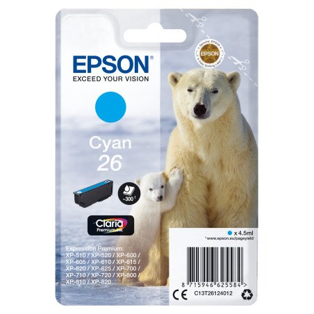 Cartucho tinta epson t261240 cyan 26 xp - 600 - 605 - 700 - 800 -  oso polar