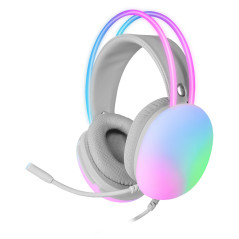 Mars Gaming MH-GLOW Blanco, Auriculares 360° Full Chroma RGB Flow, Micrófono Cancelación de Ruido, Diseño Ultra-ligero,
