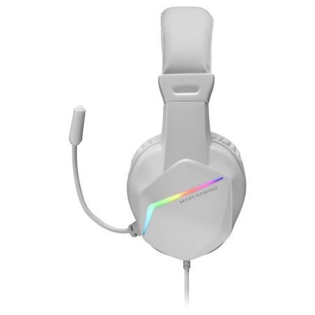 Mars Gaming MH122 Blanco, Cascos Gaming FRGB Over Ear con Micrófono, Sonido HiFi, Cancelación de Sonido, Ultraligeros, PS4 PS5