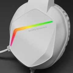Mars Gaming MH122 Blanco, Cascos Gaming FRGB Over Ear con Micrófono, Sonido HiFi, Cancelación de Sonido, Ultraligeros, PS4 PS5