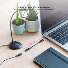 Nanocable Cable Adaptador Audio USB-C M a Jack 3.5 H, 11 cm, Negro