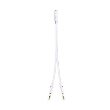 Cable audio 1xjack - 3.5 a 2xjack - 3.5 nanocable 20cm blanco -  hembra a 2xmacho -  4pin -  3pin -  blanco